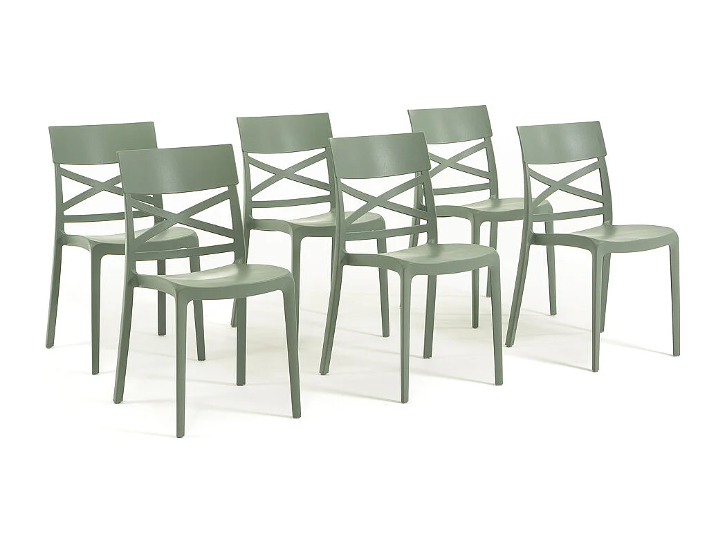 Lot de 6 chaises en polypropylène renforcé de fibre de verre empilables pour extérieur et jardin, bar, restaurant, cuisine design moderne - Martina - Vert sauge