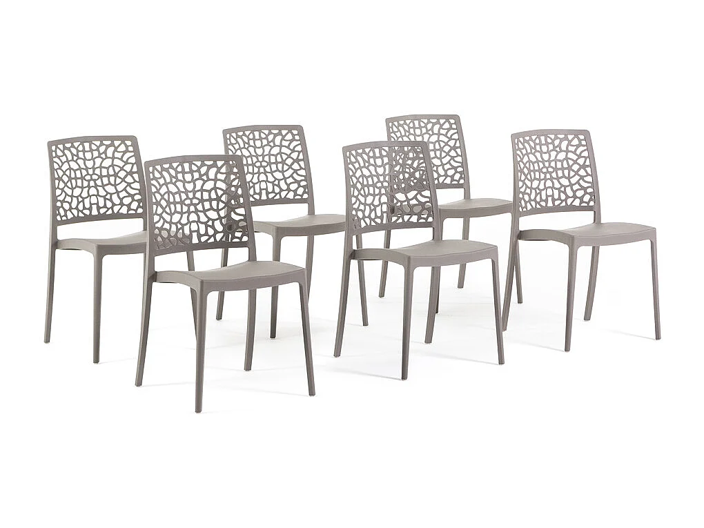 Lot de 6 chaises empilables en polypropylène renforcé de fibre de verre pour jardin ou intérieur, hydrofuges et résistantes, design moderne - ALINA - Taupe