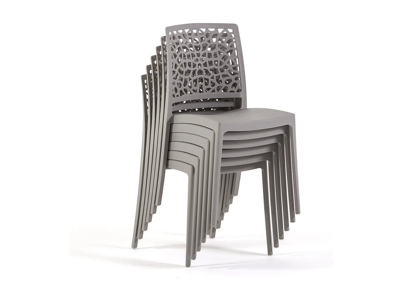 Lot de 6 chaises empilables en polypropylène renforcé de fibre de verre pour jardin ou intérieur, hydrofuges et résistantes, design moderne - ALINA - Taupe