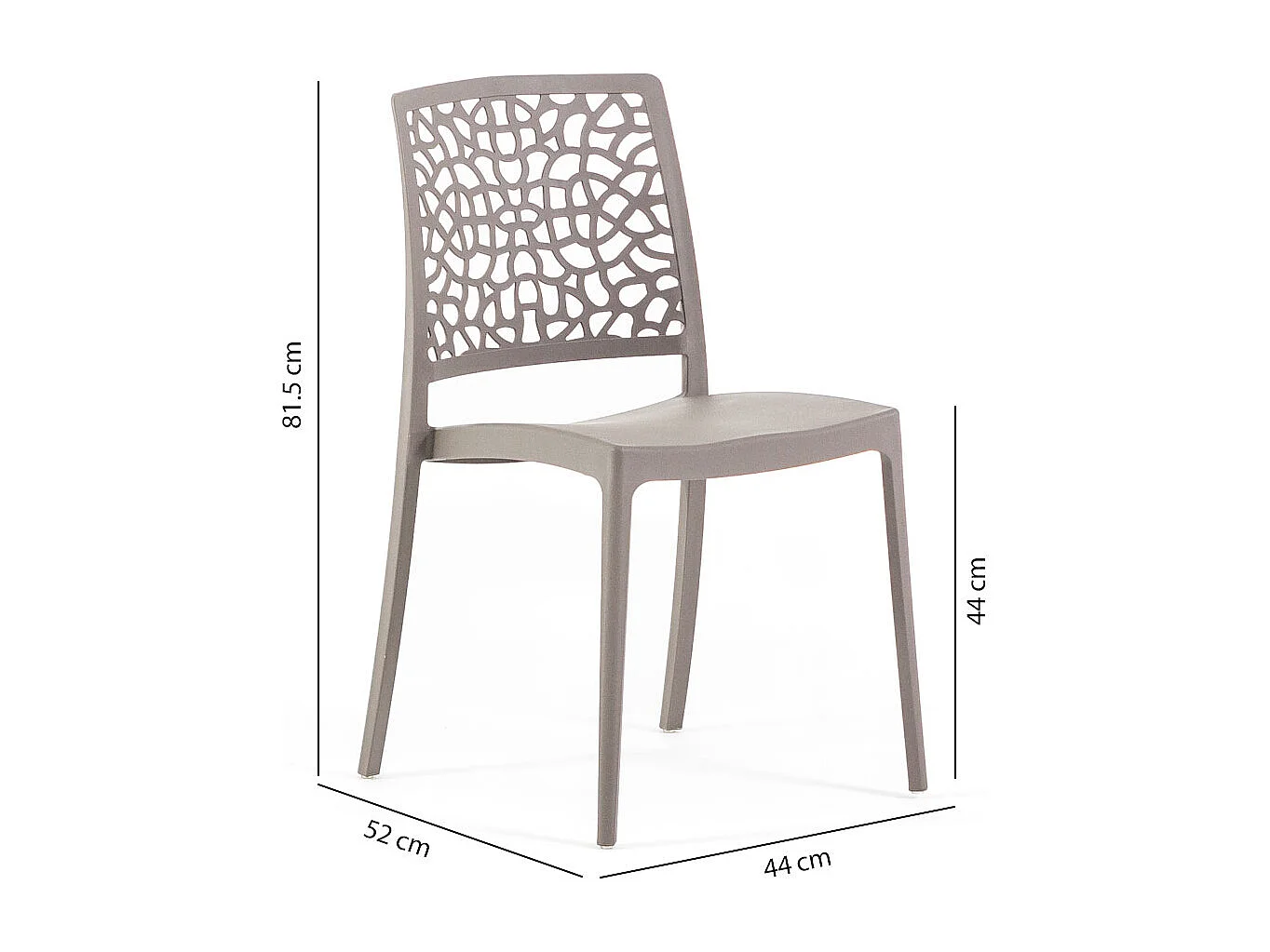 Lot de 6 chaises empilables en polypropylène renforcé de fibre de verre pour jardin ou intérieur, hydrofuges et résistantes, design moderne - ALINA - Taupe
