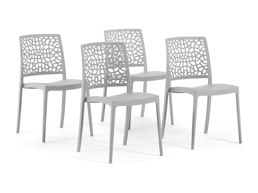 Lot de 4 chaises empilables en polypropylène renforcé de fibre de verre pour jardin ou intérieur, hydrofuges et résistantes, design moderne - ALINA - Gris clair