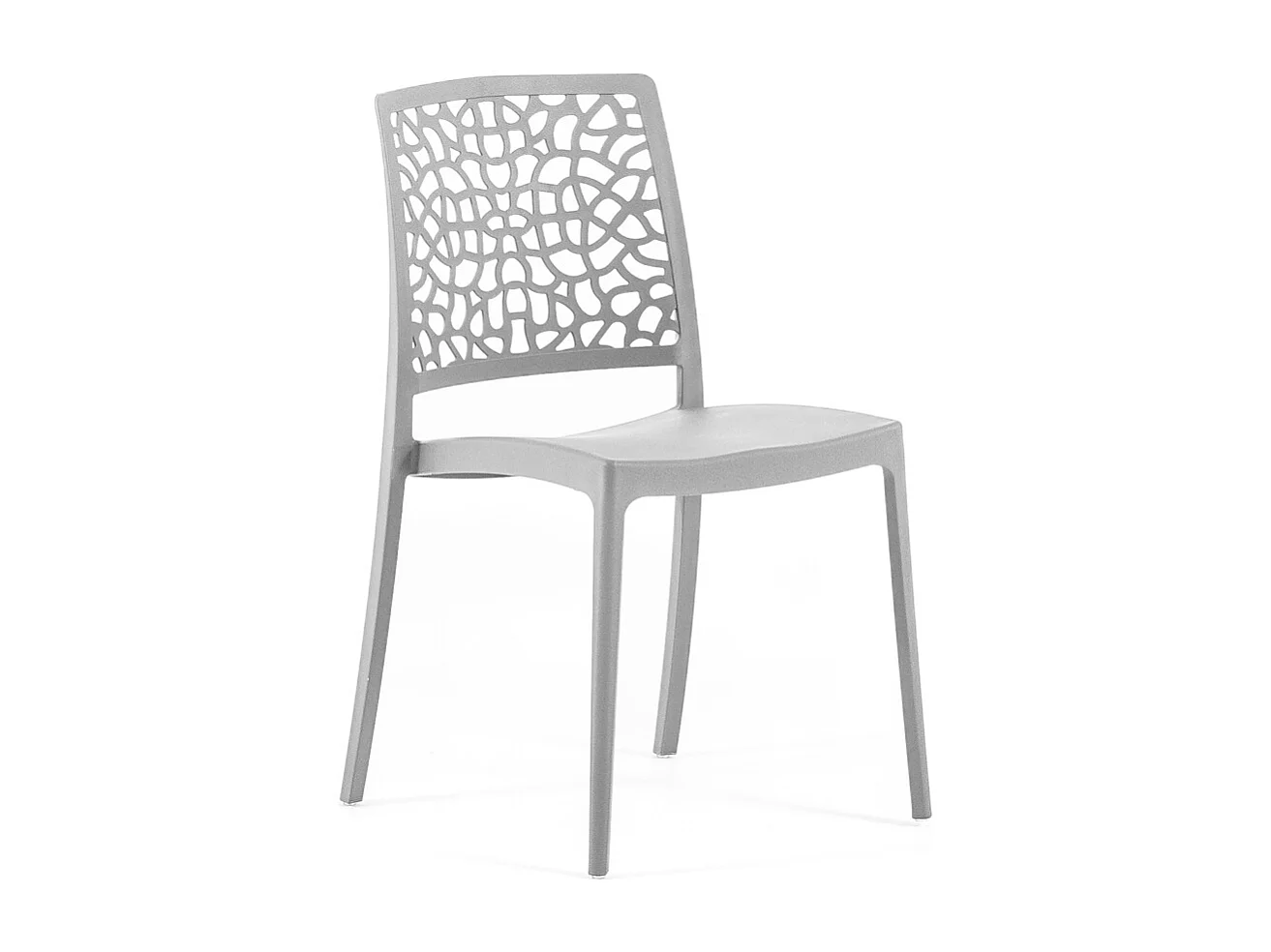 Lot de 4 chaises empilables en polypropylène renforcé de fibre de verre pour jardin ou intérieur, hydrofuges et résistantes, design moderne - ALINA - Gris clair