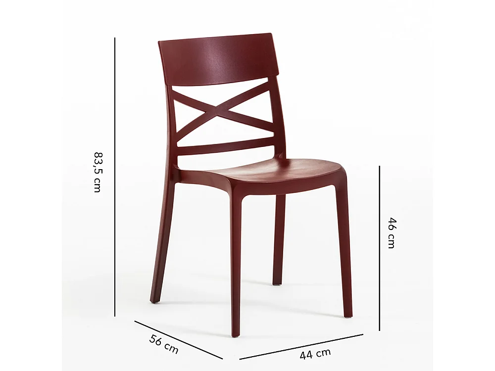 Lot de 4 chaises en polypropylène renforcé de fibre de verre empilables pour extérieur et jardin, bar, restaurant, cuisine design moderne - Martina - Merlot