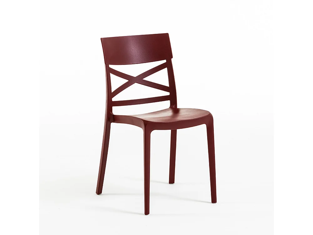 Lot de 4 chaises en polypropylène renforcé de fibre de verre empilables pour extérieur et jardin, bar, restaurant, cuisine design moderne - Martina - Merlot