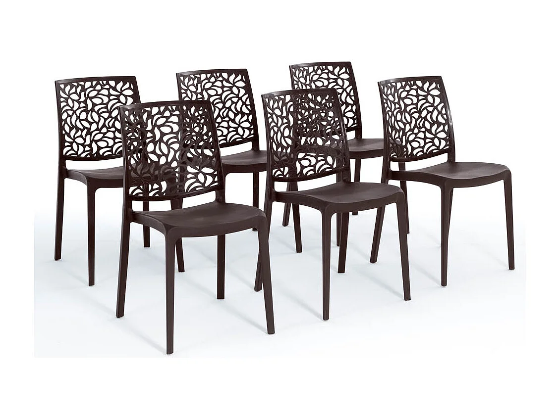 Lot de 6 chaises en polypropylène renforcé de fibre de verre empilables pour extérieur et jardin, bar, restaurant, cuisine design moderne - Anna - Moka