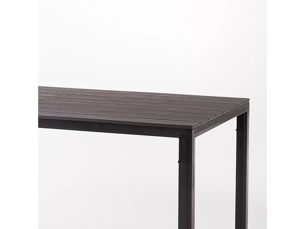 Ensemble table et 6 chaises de jardin, table rectangulaire avec structure en acier et chaises en résine avec accoudoirs, empilables –Thomas+Anita/Moka