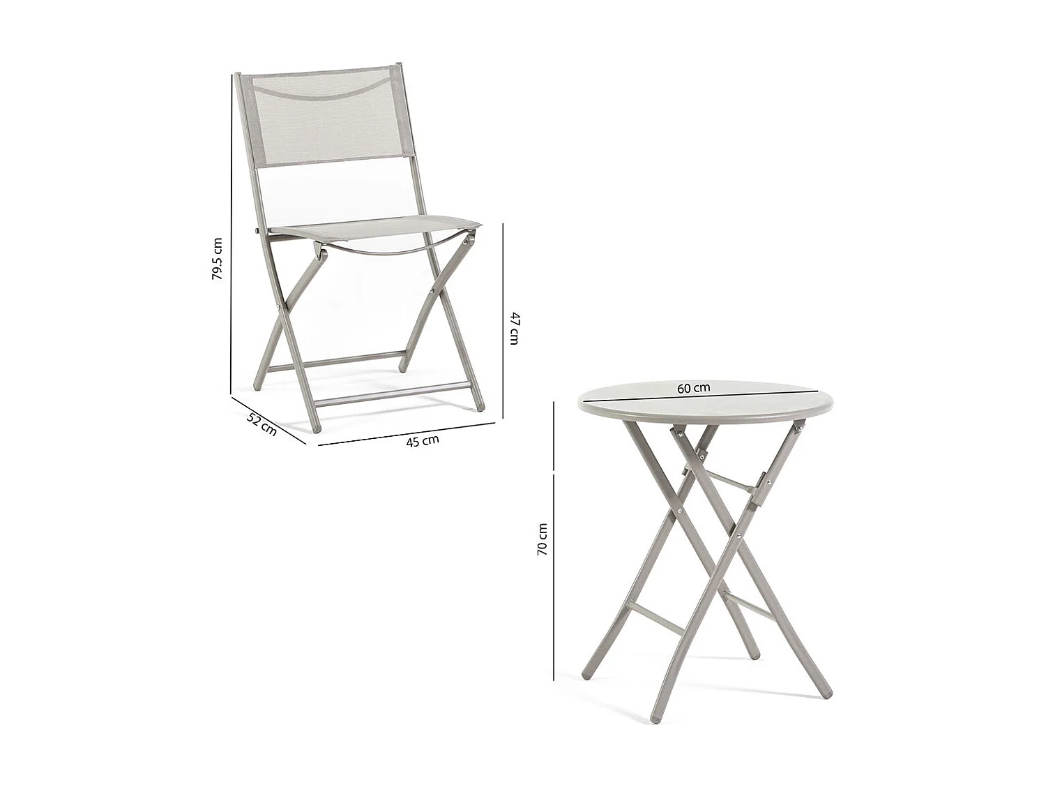Ensemble pliable pour balcon avec table ronde Ø60 en métal peint et 2 chaises en textilène, gain de place pour terrasse et véranda - NEMO&LILIA Sable