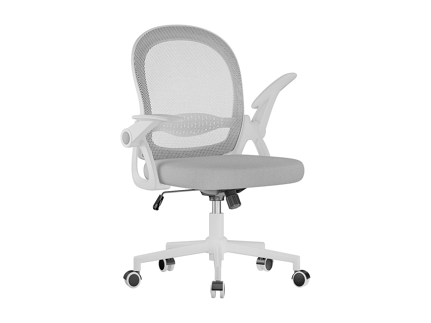 Chaise de bureau ergonomique à dossier moyen en maille, avec accoudoirs rabattables, soutien lombaire et fonction pivotante