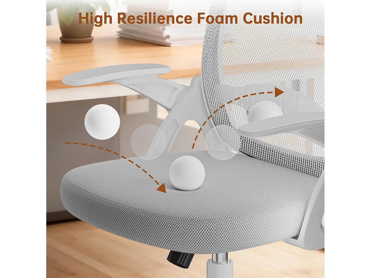 Chaise de bureau ergonomique à dossier moyen en maille, avec accoudoirs rabattables, soutien lombaire et fonction pivotante