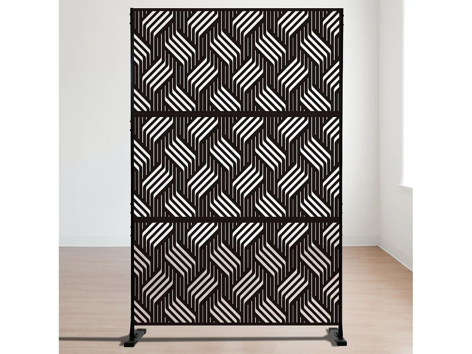 Panneau décoratif en métal, cloison séparatrice d’extérieur ou d’intérieur, panneau brise-vue, paravent en acier, design moderne - Noir/Motif