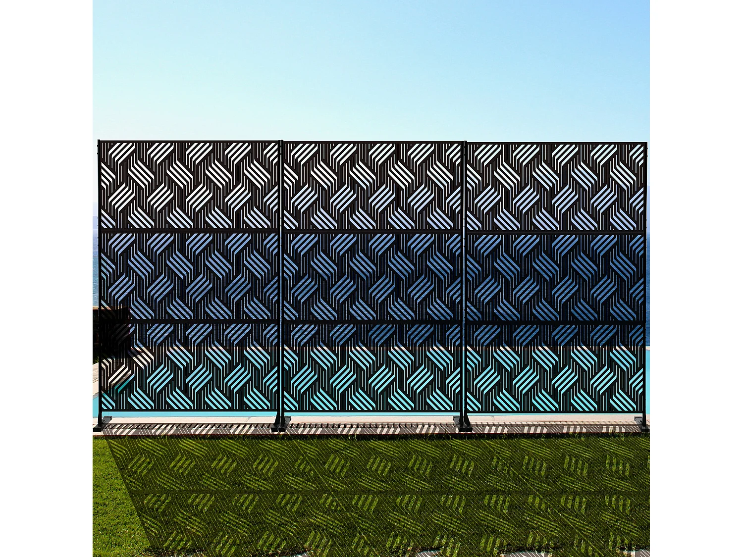 Panneau décoratif en métal, cloison séparatrice d’extérieur ou d’intérieur, panneau brise-vue, paravent en acier, design moderne - Noir/Motif