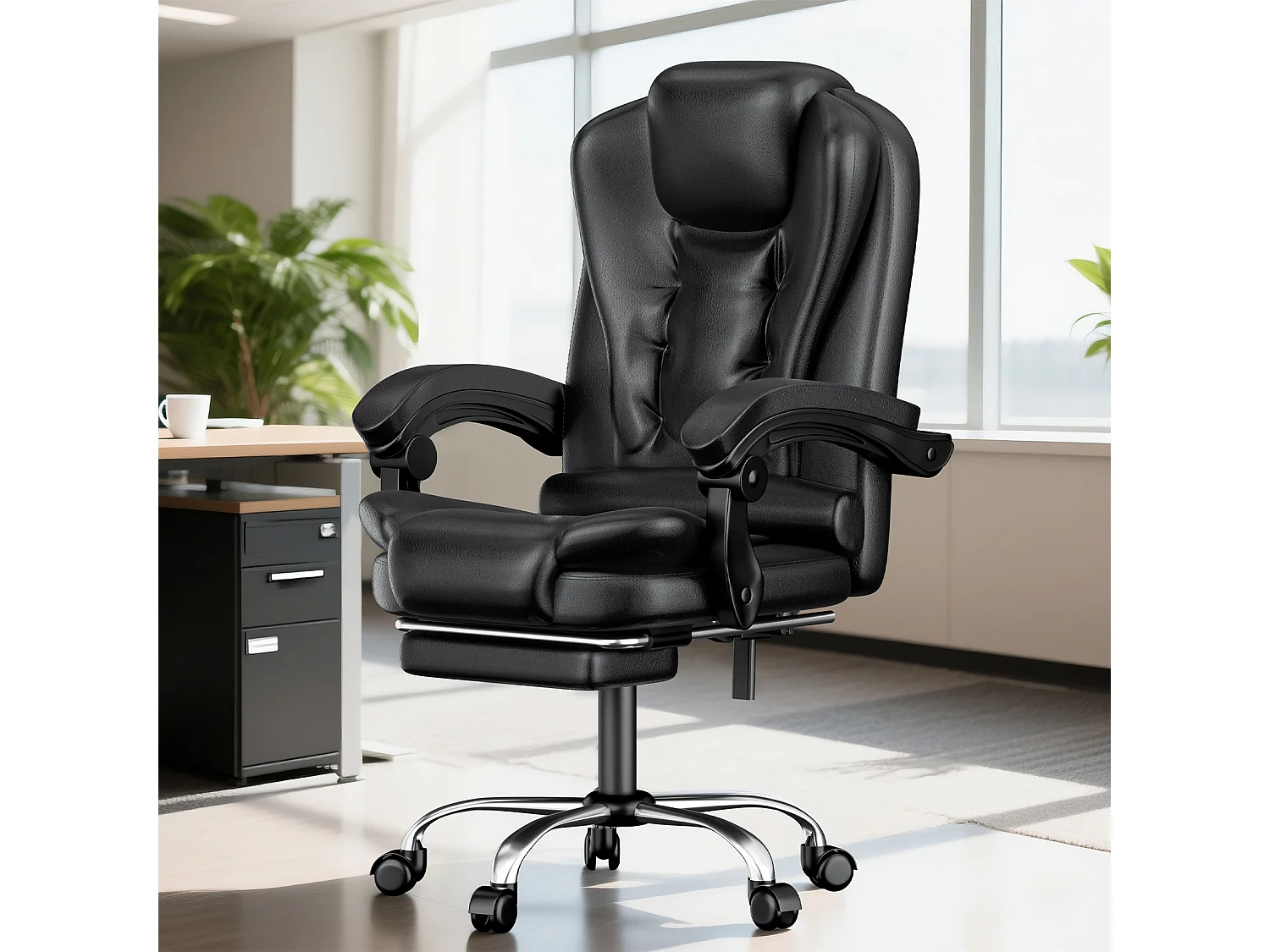 Fauteuil de bureau ergonomique à dossier haut, fauteuil de direction réglable en cuir synthétique avec fonction d'inclinaison