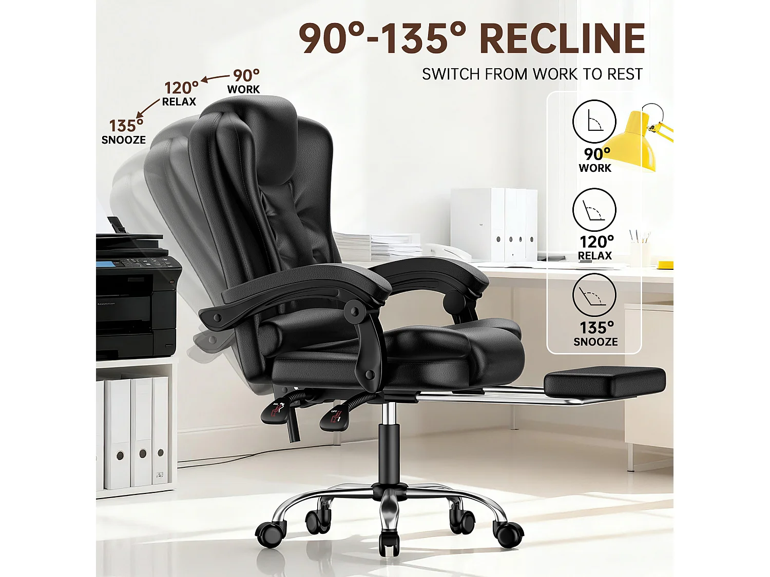 Fauteuil de bureau ergonomique à dossier haut, fauteuil de direction réglable en cuir synthétique avec fonction d'inclinaison
