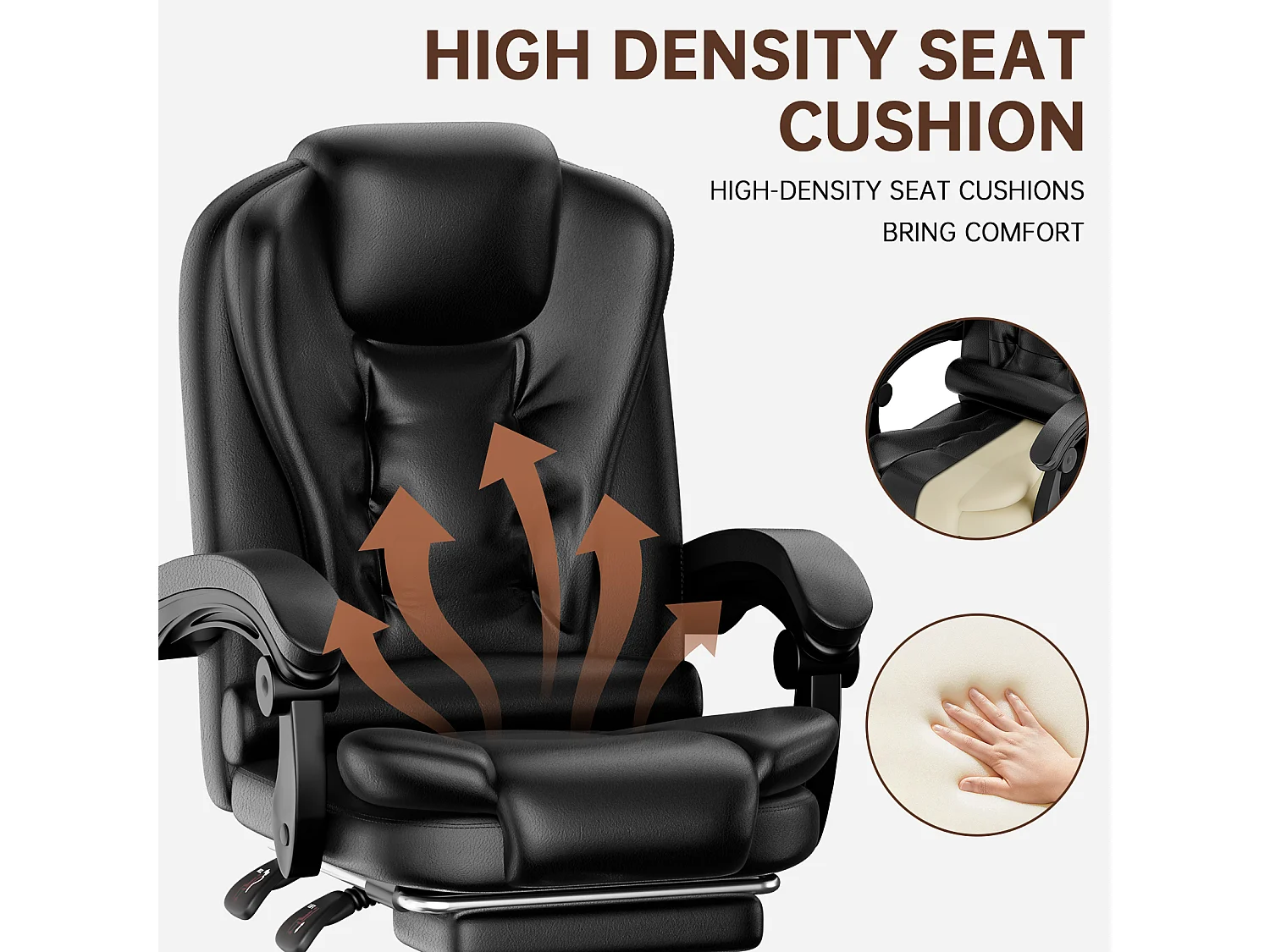 Fauteuil de bureau ergonomique à dossier haut, fauteuil de direction réglable en cuir synthétique avec fonction d'inclinaison