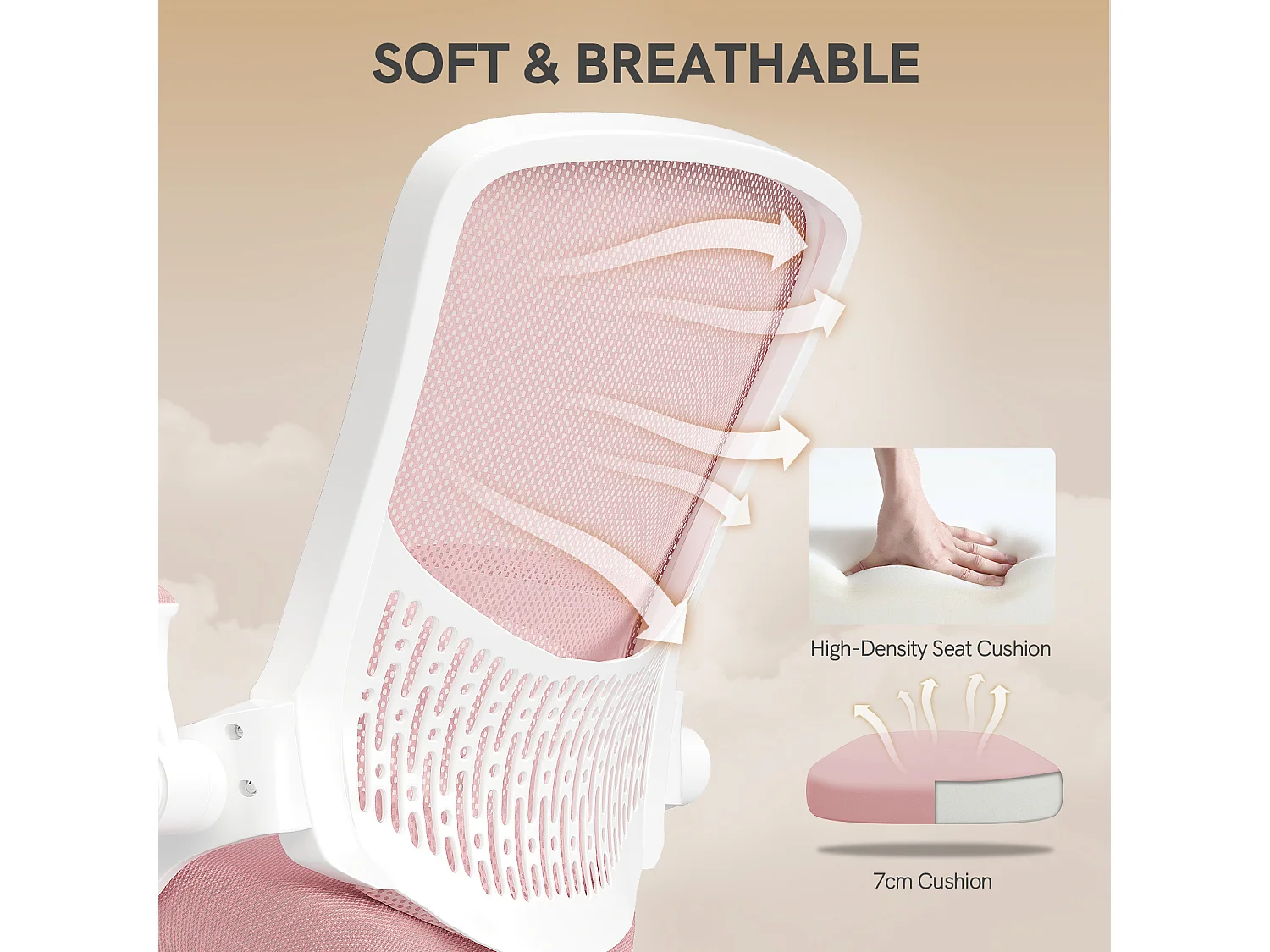 Chaise de bureau ergonomique avec accoudoirs rabattables, dossier moyen en résille avec soutien lombaire, hauteur réglable et rangement intégré au dossier