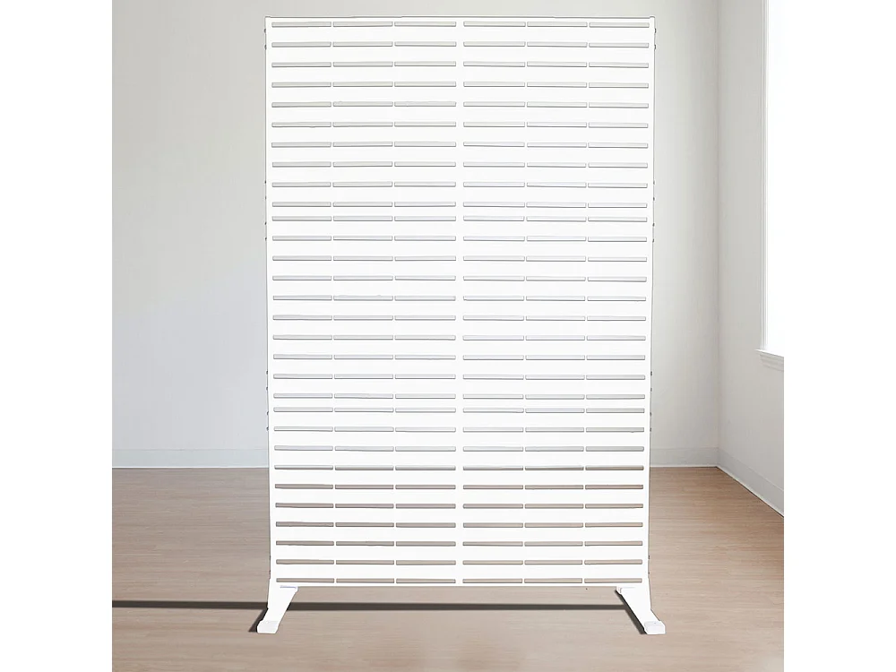 Panneau décoratif en métal, cloison séparatrice d’extérieur ou d’intérieur, panneau brise-vue, paravent en acier, design moderne - Blanc/Lignes