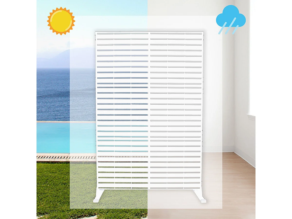 Panneau décoratif en métal, cloison séparatrice d’extérieur ou d’intérieur, panneau brise-vue, paravent en acier, design moderne - Blanc/Lignes