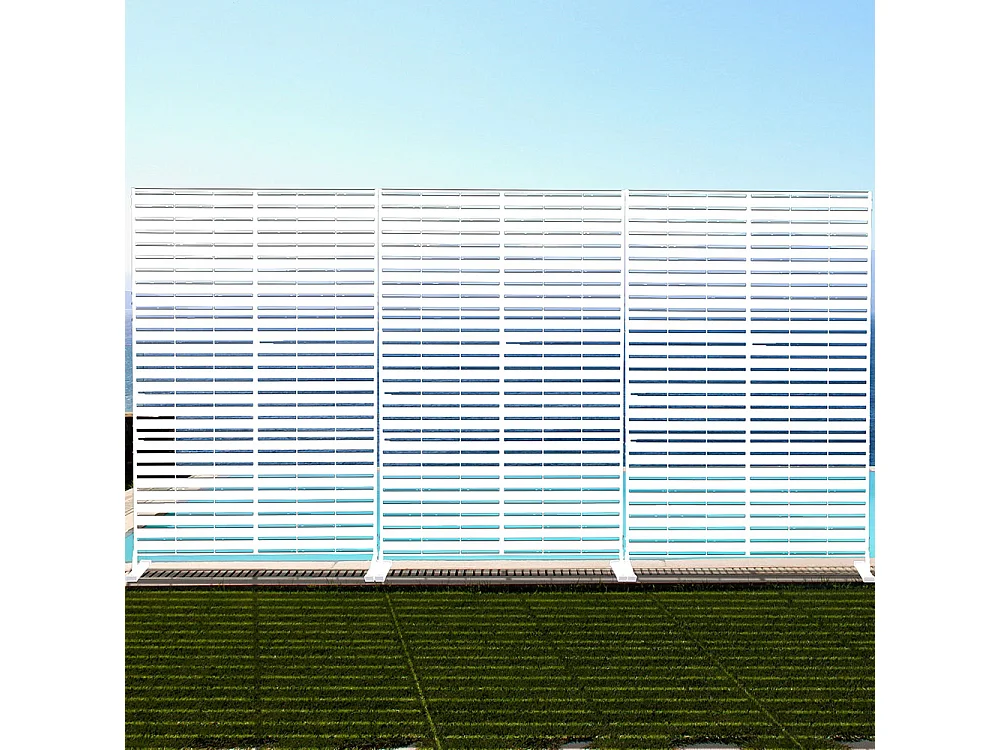 Panneau décoratif en métal, cloison séparatrice d’extérieur ou d’intérieur, panneau brise-vue, paravent en acier, design moderne - Blanc/Lignes