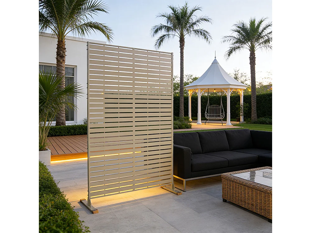 Panneau décoratif en métal, séparateur d’espaces pour intérieur et extérieur, panneau brise-vue, paravent séparateur, design moderne Champagne/Lignes