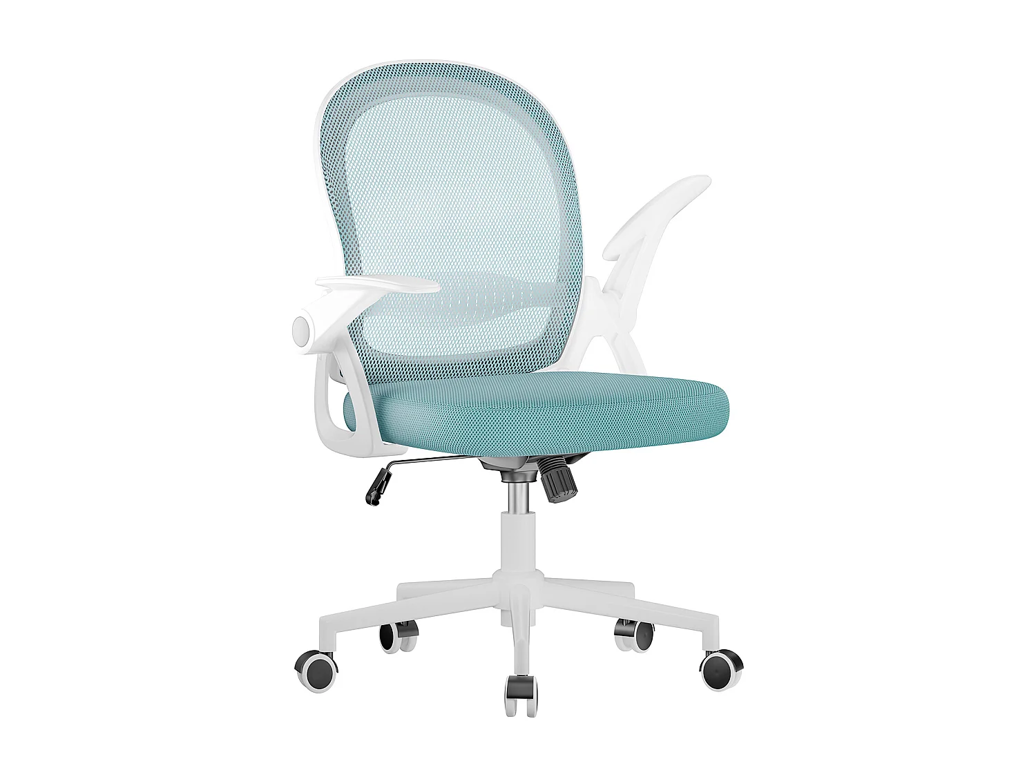 Chaise de bureau ergonomique à dossier moyen en maille, avec accoudoirs rabattables, soutien lombaire et fonction pivotante