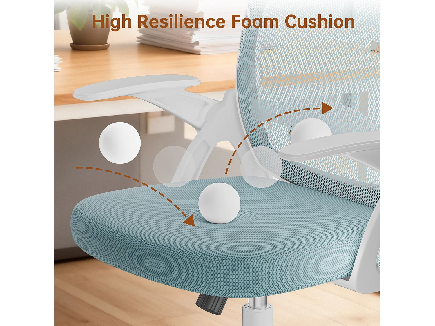 Chaise de bureau ergonomique à dossier moyen en maille, avec accoudoirs rabattables, soutien lombaire et fonction pivotante