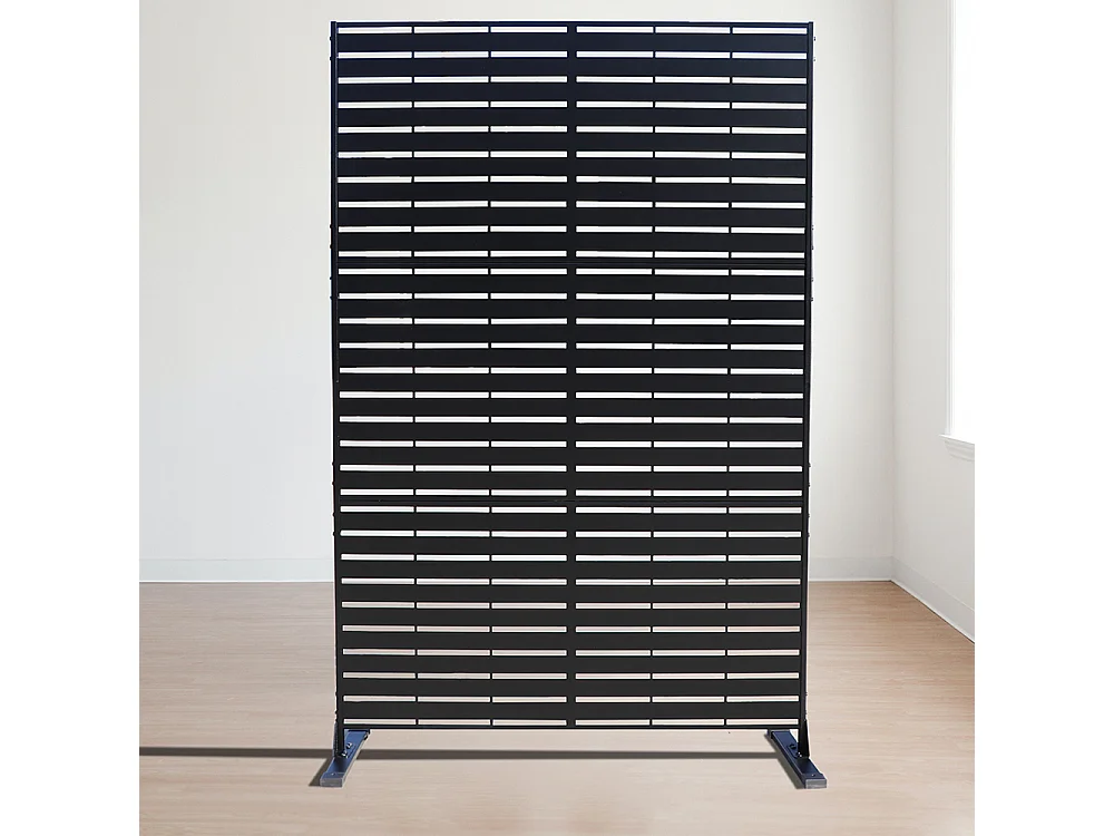 Panneau décoratif en métal, cloison séparatrice d’extérieur ou d’intérieur, panneau brise-vue, paravent en acier, design moderne - Noir/Lignes