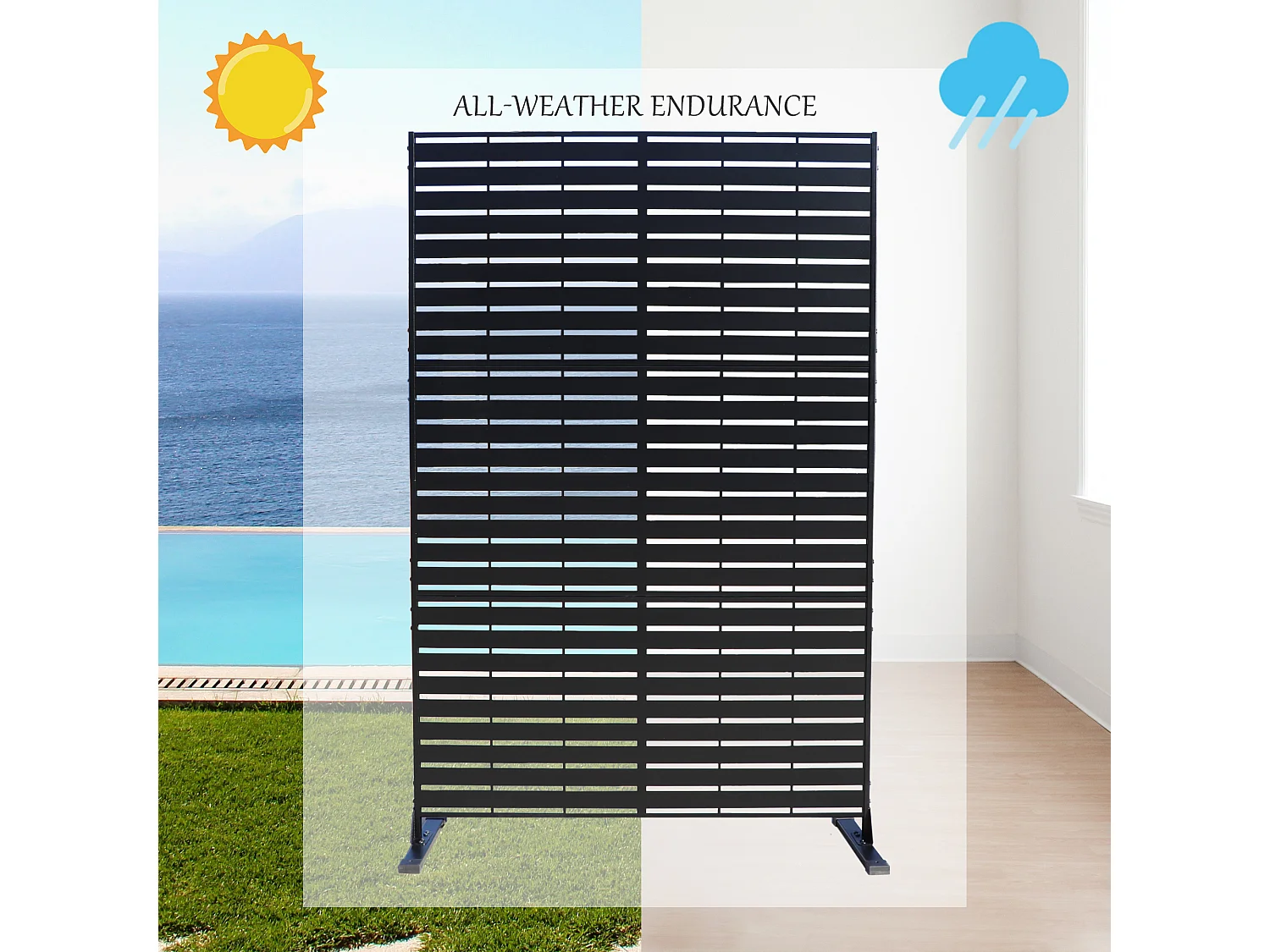 Panneau décoratif en métal, cloison séparatrice d’extérieur ou d’intérieur, panneau brise-vue, paravent en acier, design moderne - Noir/Lignes