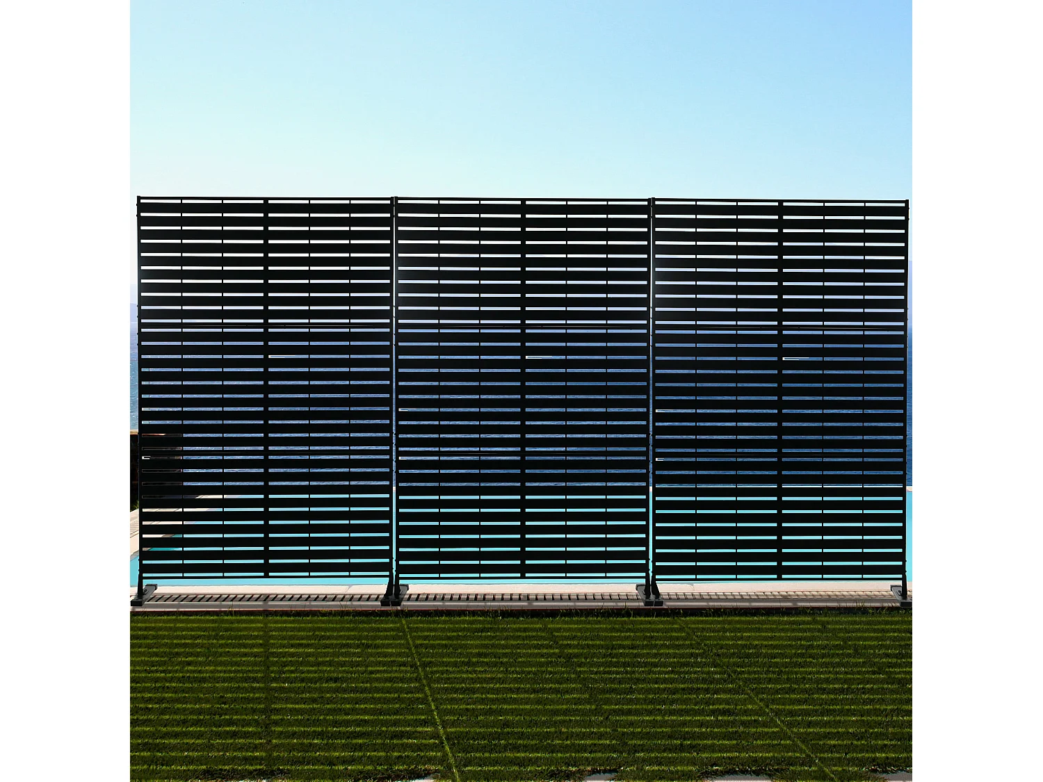 Panneau décoratif en métal, cloison séparatrice d’extérieur ou d’intérieur, panneau brise-vue, paravent en acier, design moderne - Noir/Lignes