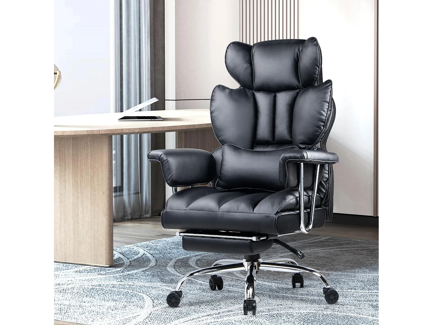 Fauteuil de bureau pivotant ergonomique en cuir à dossier haut avec repose-pieds, pour le bureau à domicile