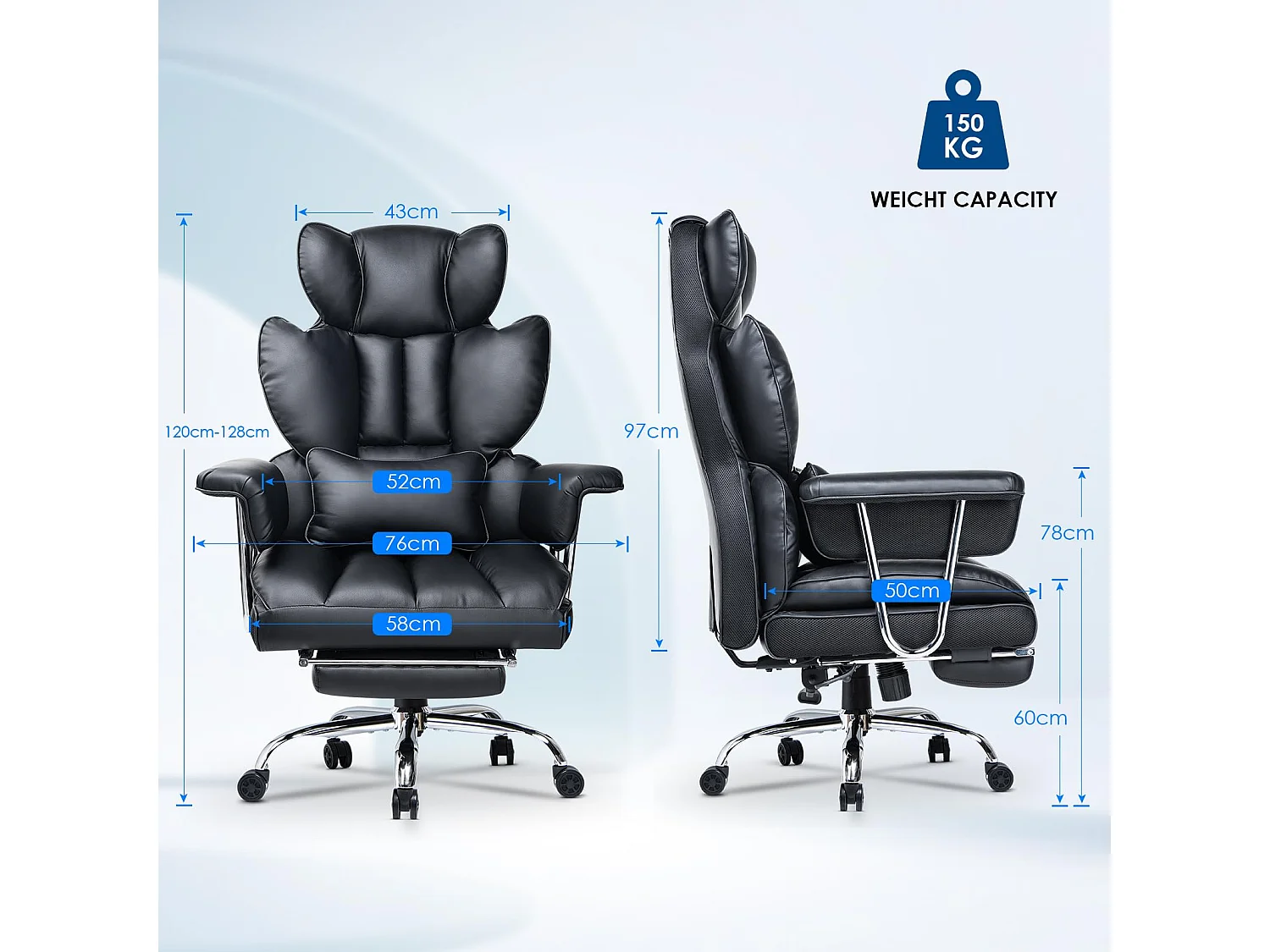 Fauteuil de bureau pivotant ergonomique en cuir à dossier haut avec repose-pieds, pour le bureau à domicile