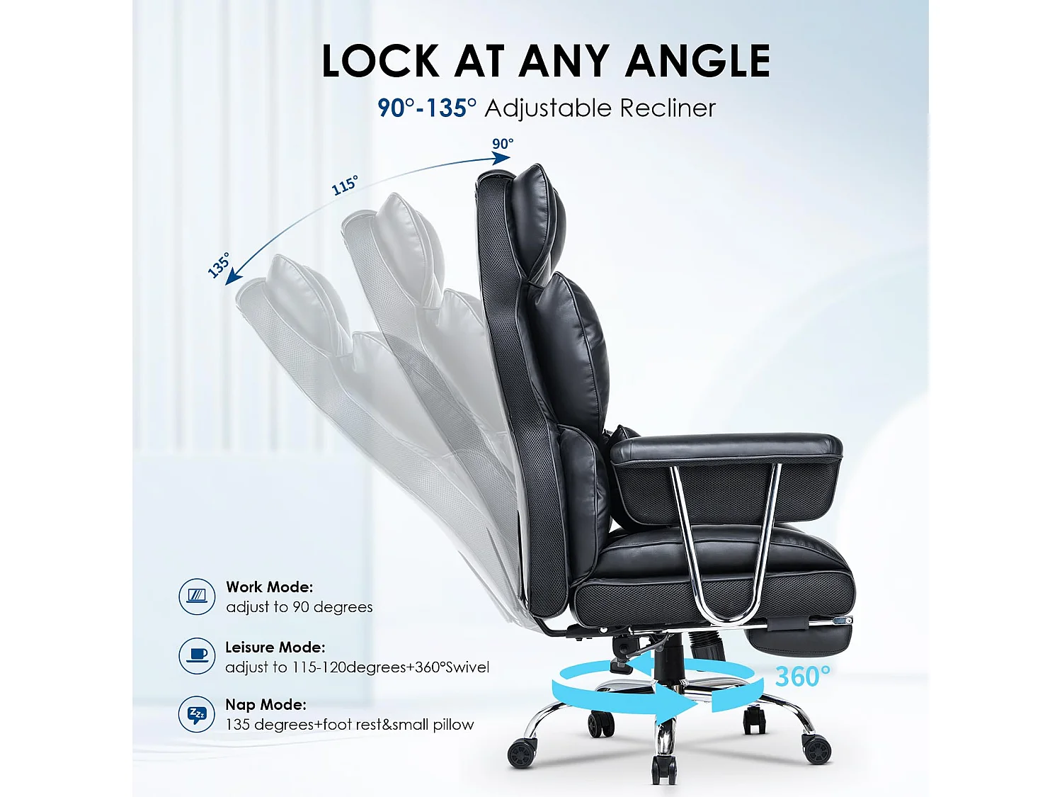 Fauteuil de bureau pivotant ergonomique en cuir à dossier haut avec repose-pieds, pour le bureau à domicile