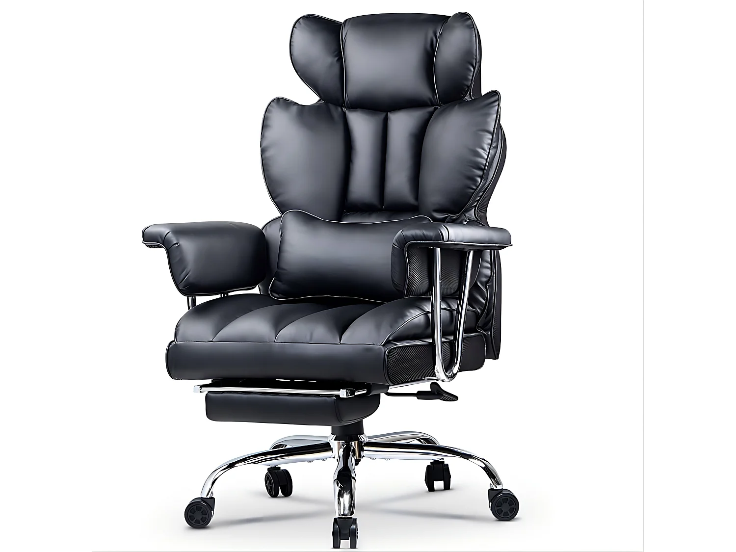 Fauteuil de bureau pivotant ergonomique en cuir à dossier haut avec repose-pieds, pour le bureau à domicile