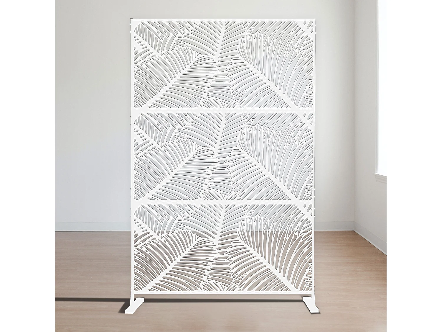 Panneau décoratif en métal,cloison séparatrice d’extérieur ou d’intérieur,panneau brise-vue,paravent en acier,design moderne-Blanc/Feuilles de palmier