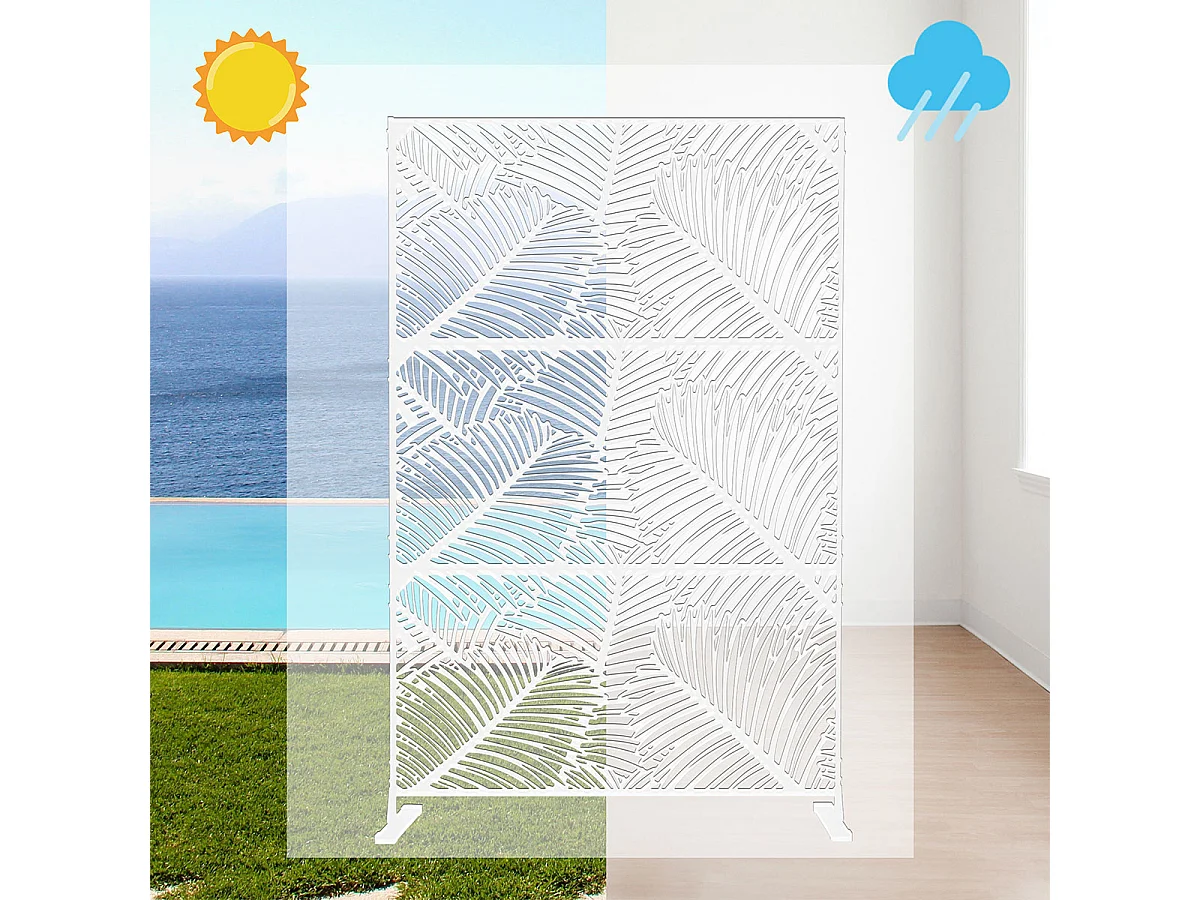 Panneau décoratif en métal,cloison séparatrice d’extérieur ou d’intérieur,panneau brise-vue,paravent en acier,design moderne-Blanc/Feuilles de palmier