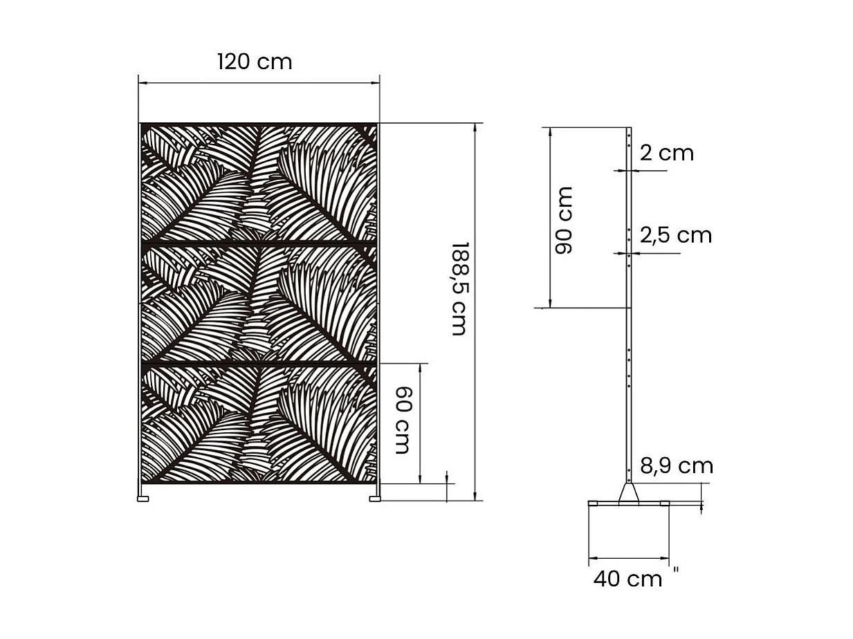 Panneau décoratif en métal,cloison séparatrice d’extérieur ou d’intérieur,panneau brise-vue,paravent en acier,design moderne-Blanc/Feuilles de palmier