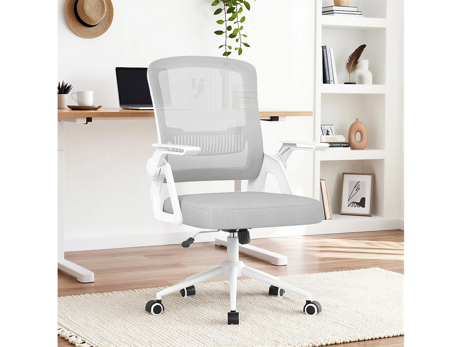 Fauteuil de bureau pivotant avec accoudoirs relevables à 90° et soutien lombaire, pour la maison ou le bureau