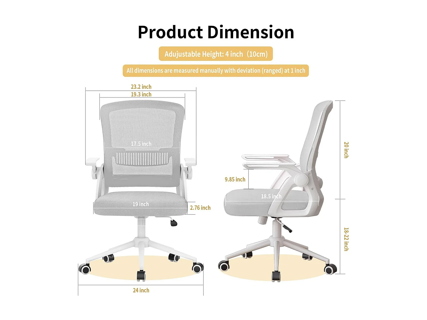 Fauteuil de bureau pivotant avec accoudoirs relevables à 90° et soutien lombaire, pour la maison ou le bureau