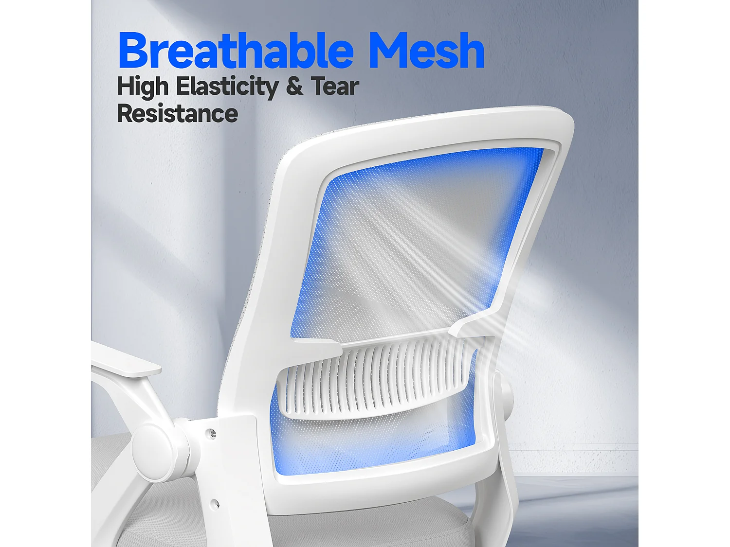 Fauteuil de bureau pivotant avec accoudoirs relevables à 90° et soutien lombaire, pour la maison ou le bureau