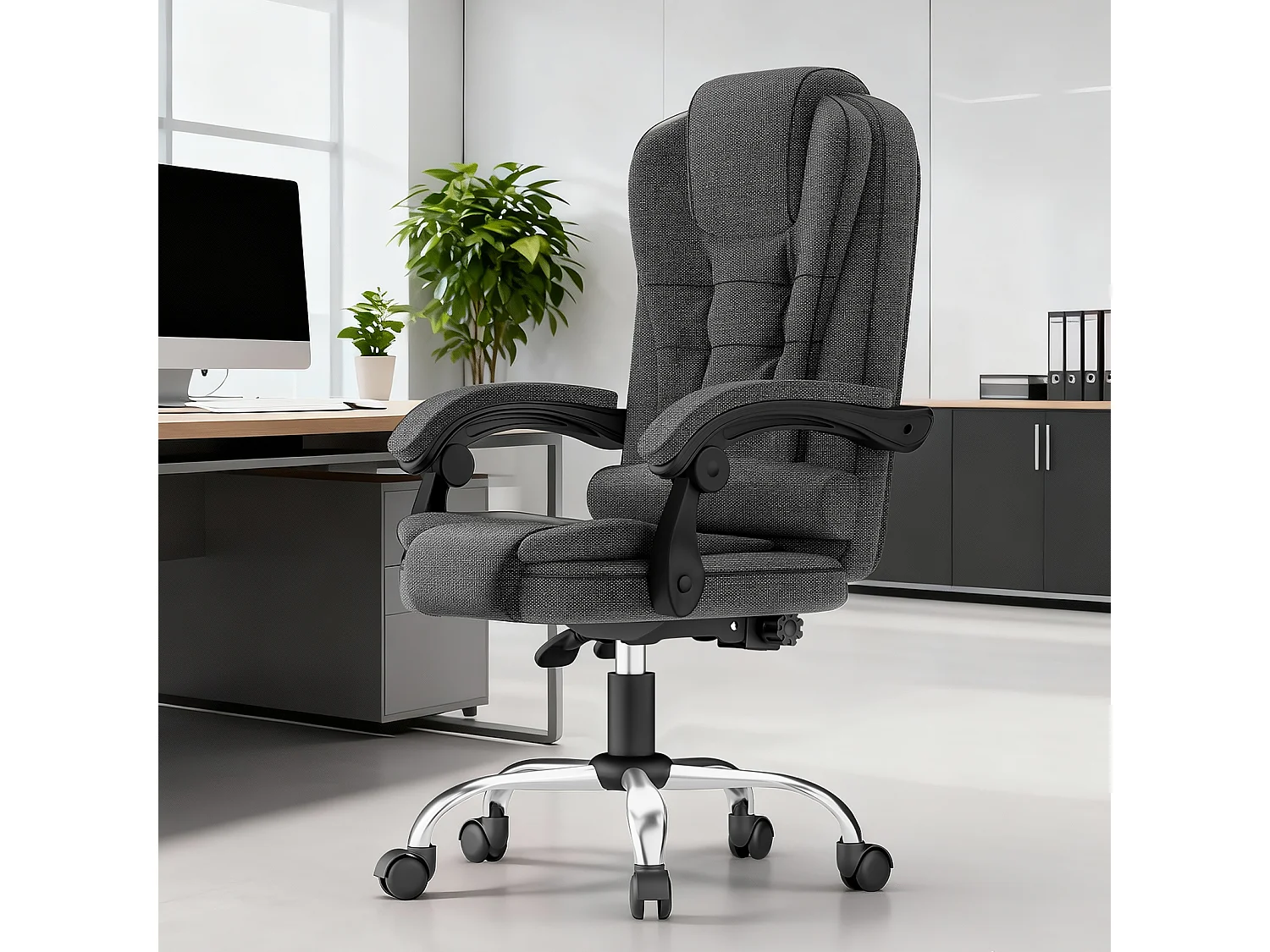 Fauteuil de bureau pivotant moderne à hauteur réglable avec large assise rembourrée