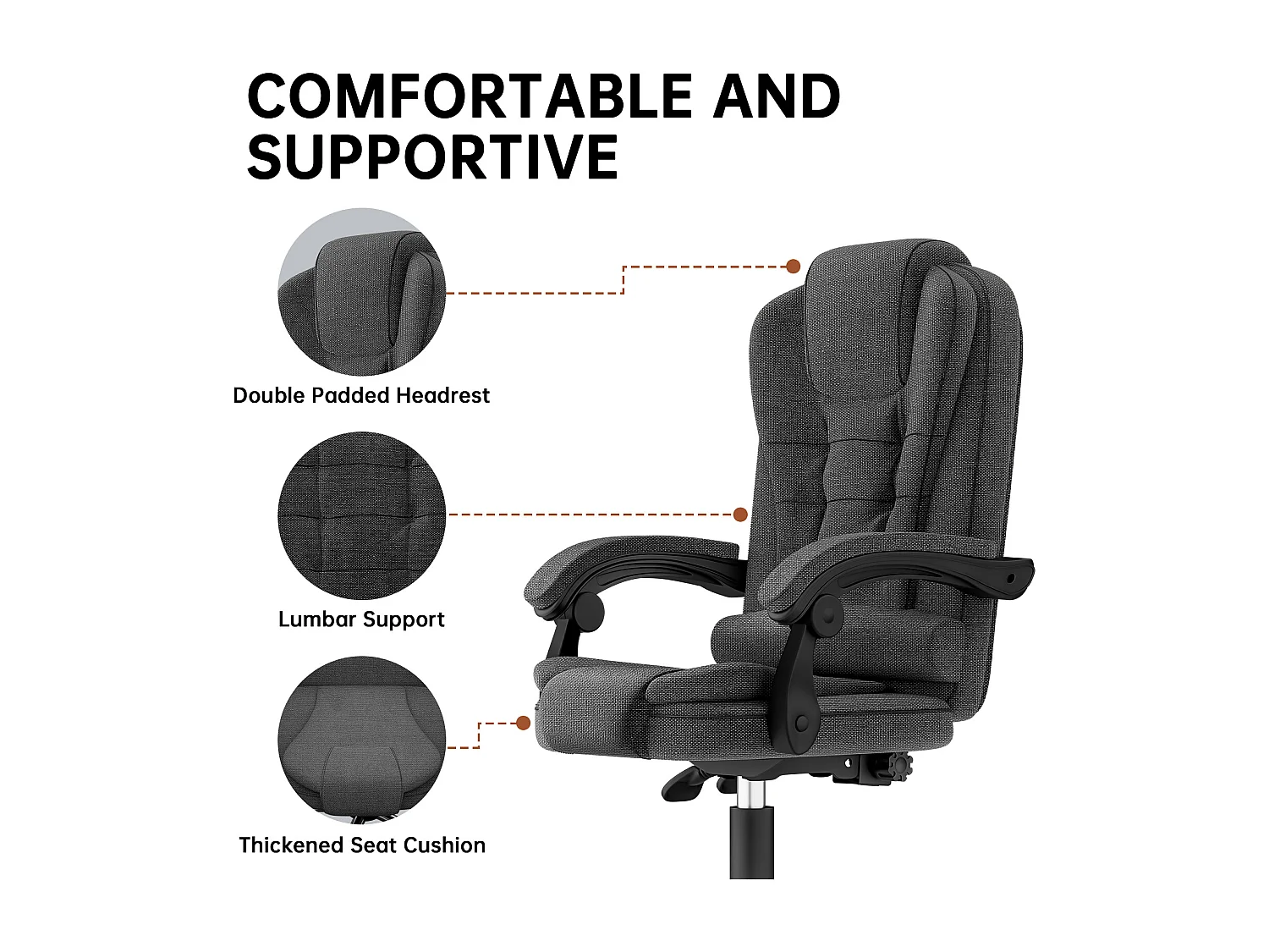 Fauteuil de bureau pivotant moderne à hauteur réglable avec large assise rembourrée