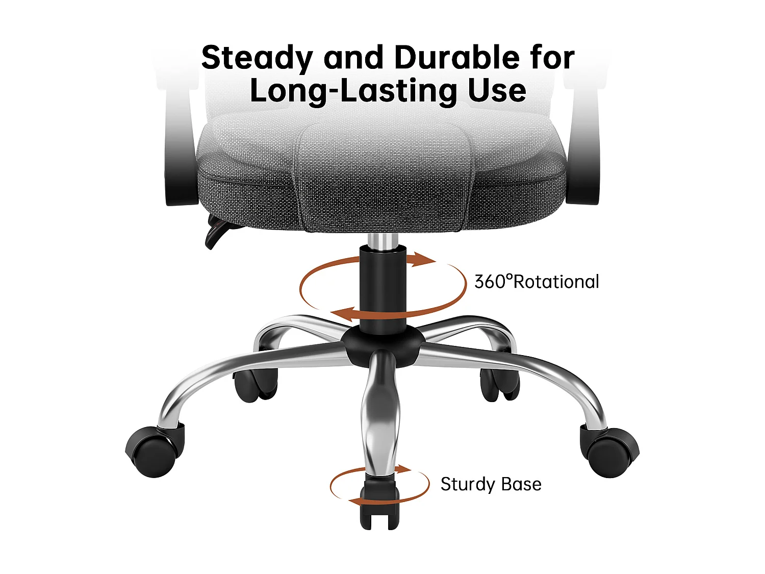Fauteuil de bureau pivotant moderne à hauteur réglable avec large assise rembourrée
