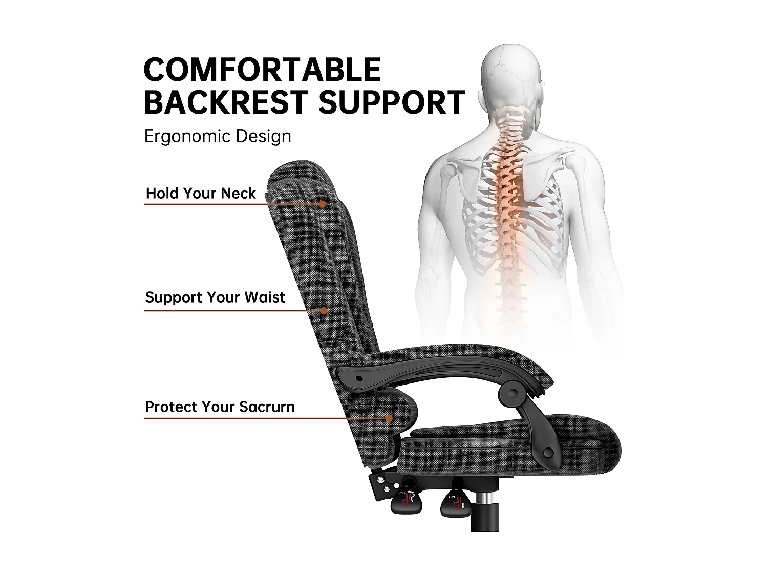 Fauteuil de bureau pivotant moderne à hauteur réglable avec large assise rembourrée