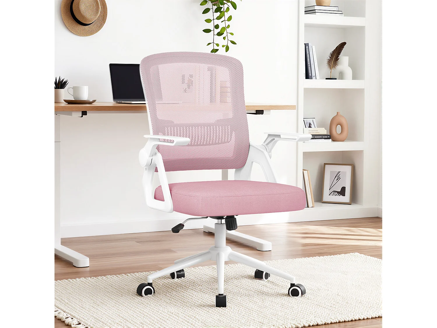 Fauteuil de bureau pivotant avec accoudoirs relevables à 90° et soutien lombaire, pour la maison ou le bureau