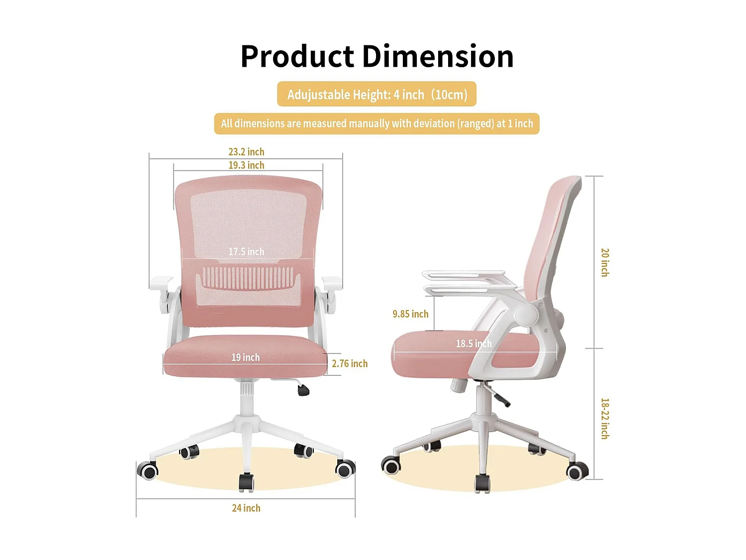 Fauteuil de bureau pivotant avec accoudoirs relevables à 90° et soutien lombaire, pour la maison ou le bureau