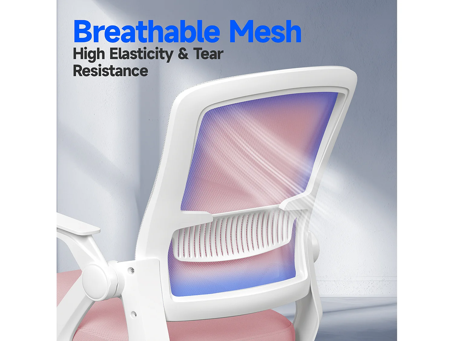 Fauteuil de bureau pivotant avec accoudoirs relevables à 90° et soutien lombaire, pour la maison ou le bureau