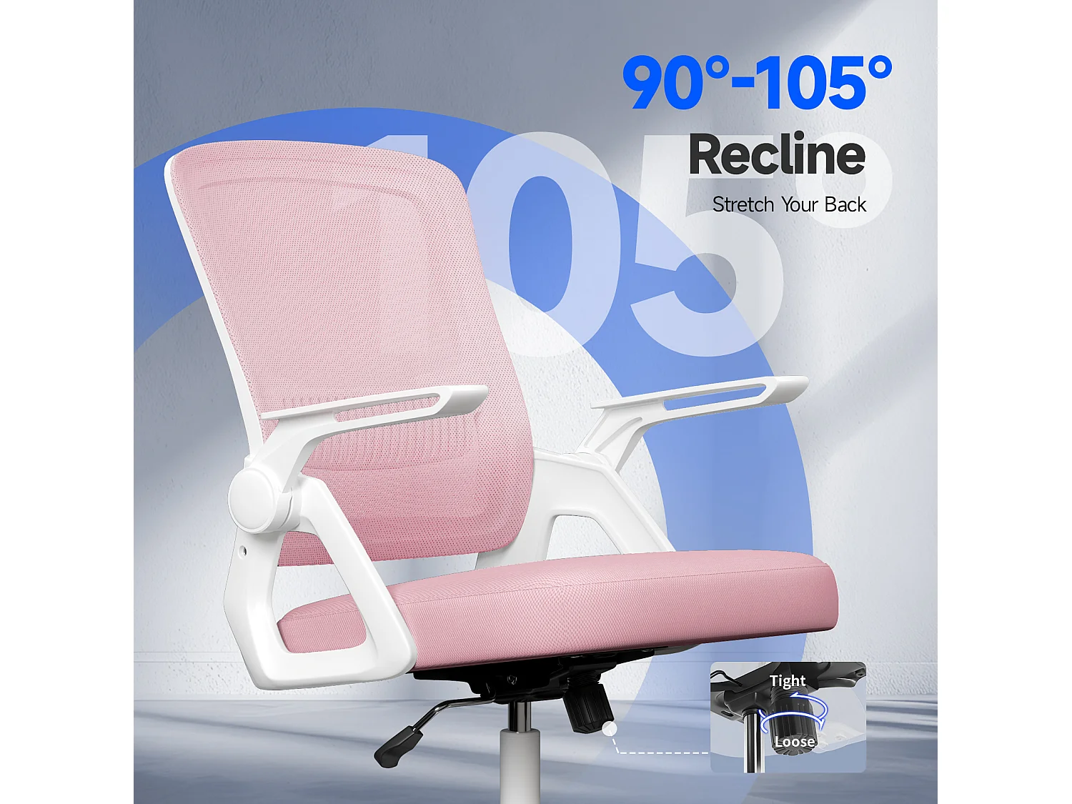 Fauteuil de bureau pivotant avec accoudoirs relevables à 90° et soutien lombaire, pour la maison ou le bureau