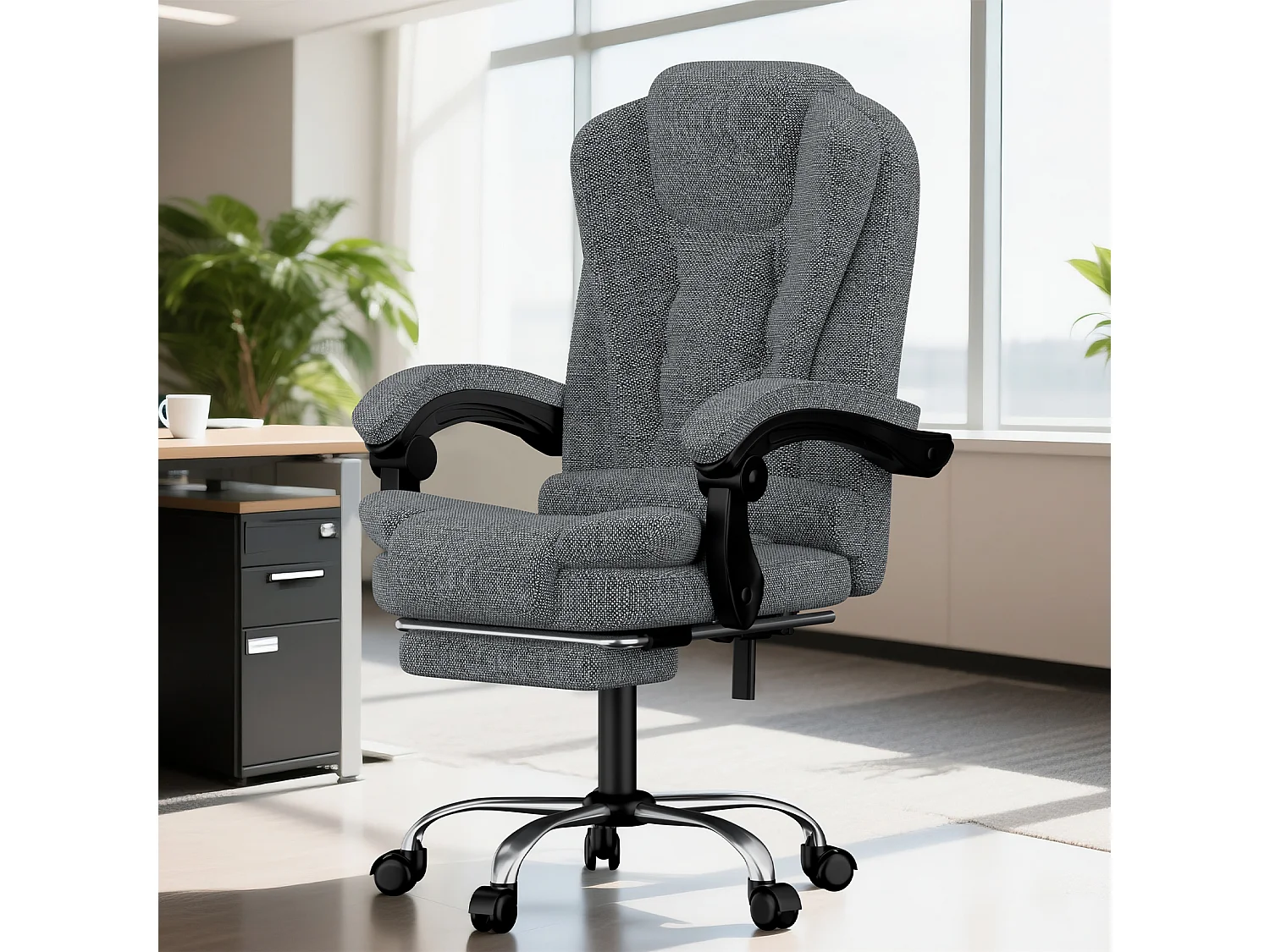 Fauteuil de bureau ergonomique à dossier haut, fauteuil de direction réglable en cuir synthétique avec fonction d'inclinaison