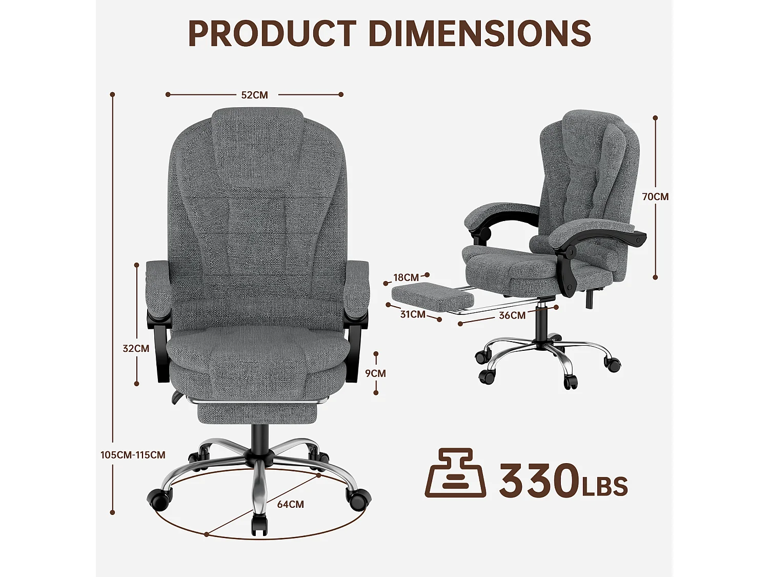 Fauteuil de bureau ergonomique à dossier haut, fauteuil de direction réglable en cuir synthétique avec fonction d'inclinaison