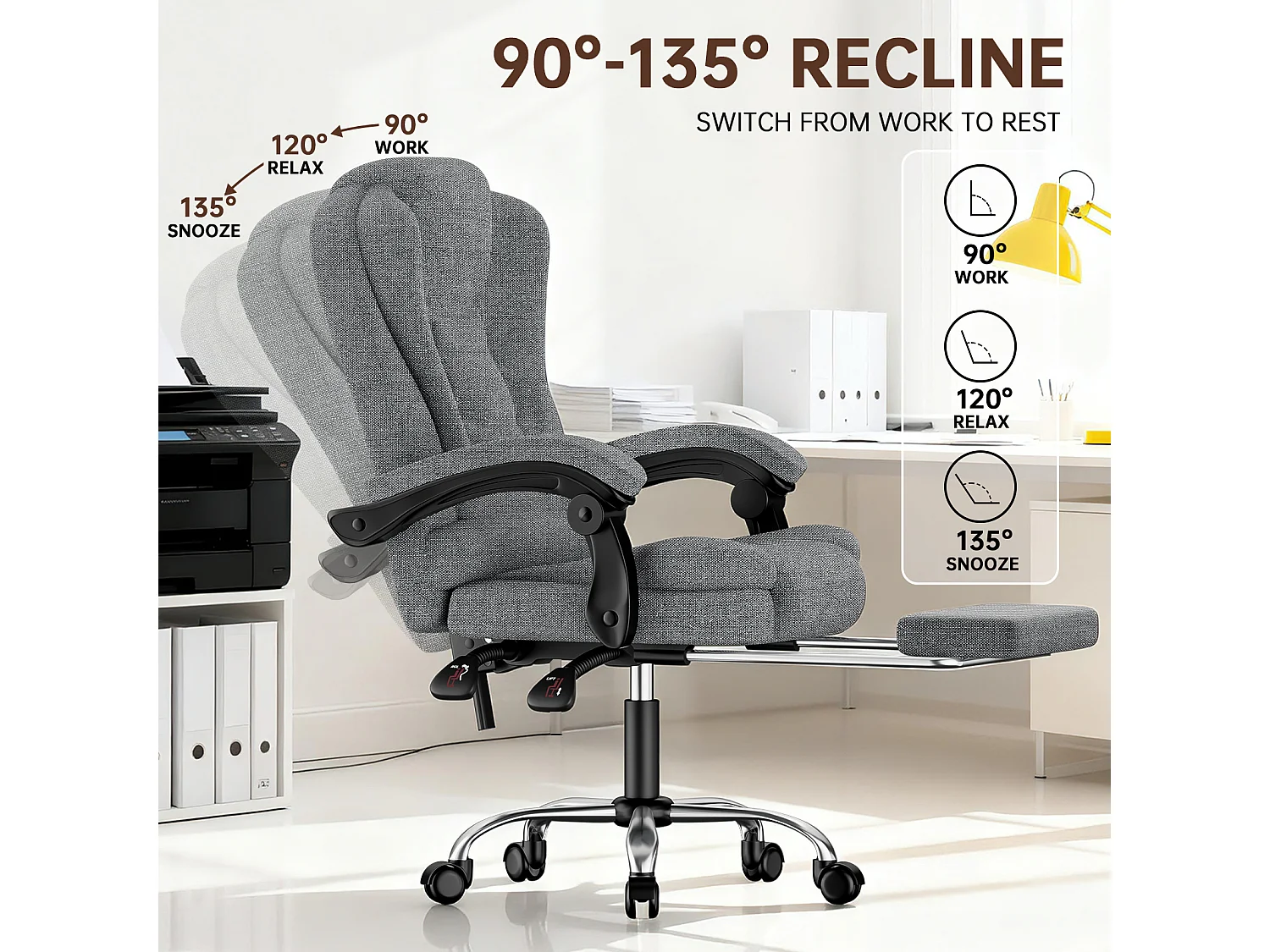 Fauteuil de bureau ergonomique à dossier haut, fauteuil de direction réglable en cuir synthétique avec fonction d'inclinaison