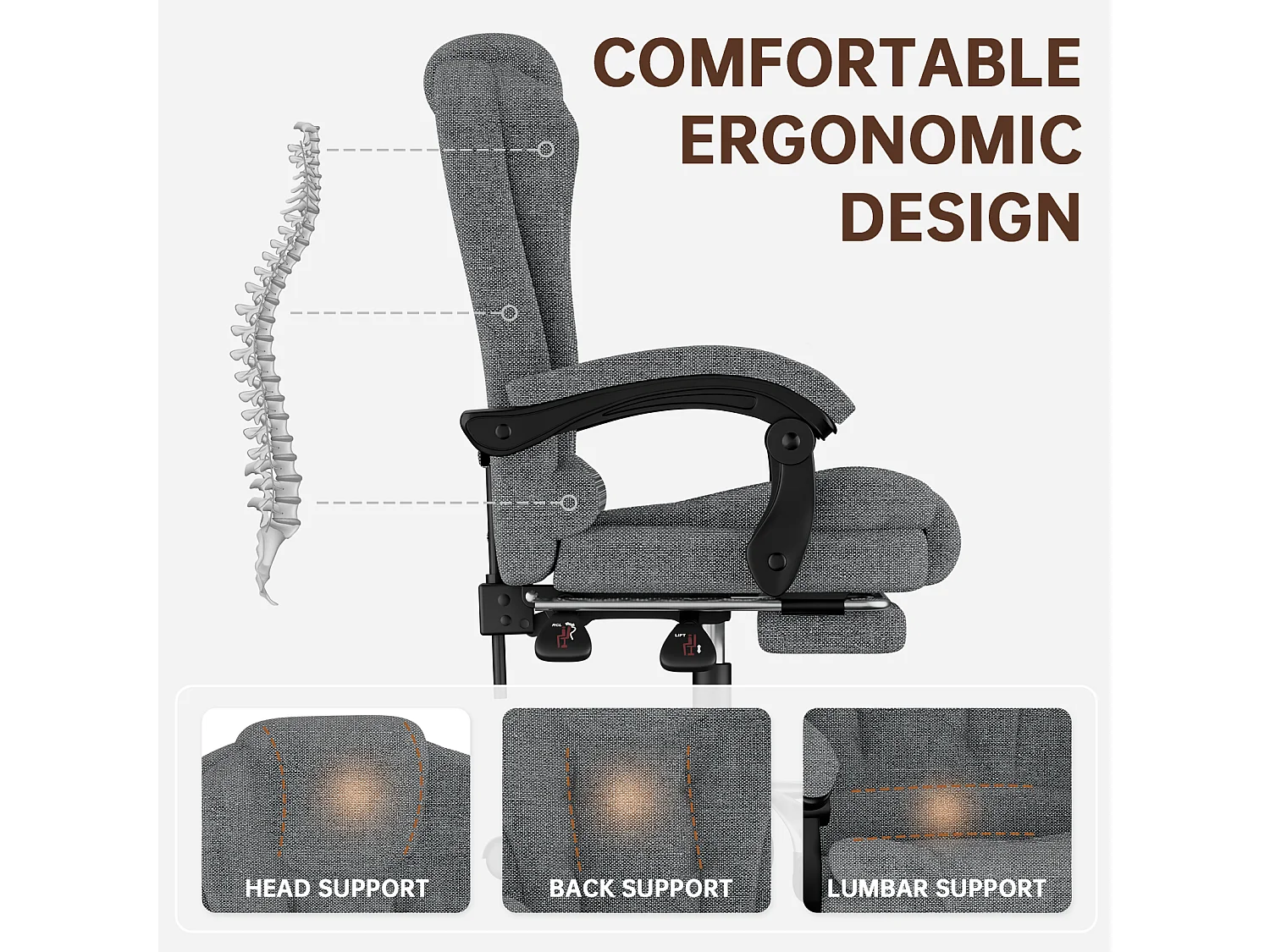 Fauteuil de bureau ergonomique à dossier haut, fauteuil de direction réglable en cuir synthétique avec fonction d'inclinaison